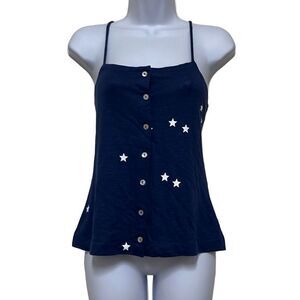 Chaser Navy Blue White Stars Patriotic Button Front Tank Top Cami Medium NWT